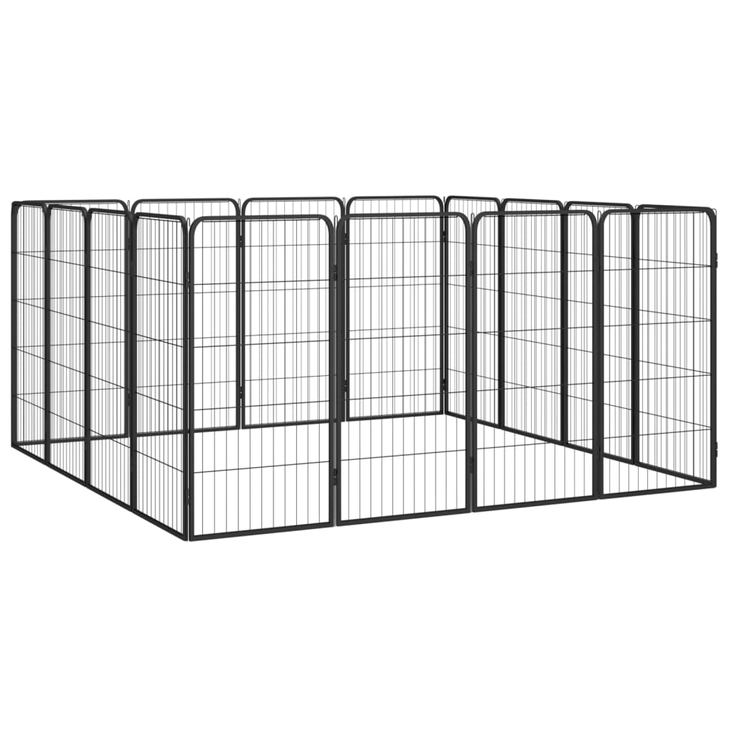 Hondenkennel 16 panelen 50 x 100 cm gepoedercoat staal zwart