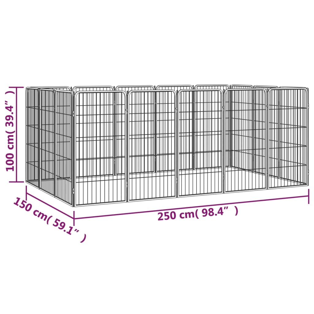 Hondenkennel 16 panelen 50 x 100 cm gepoedercoat staal zwart