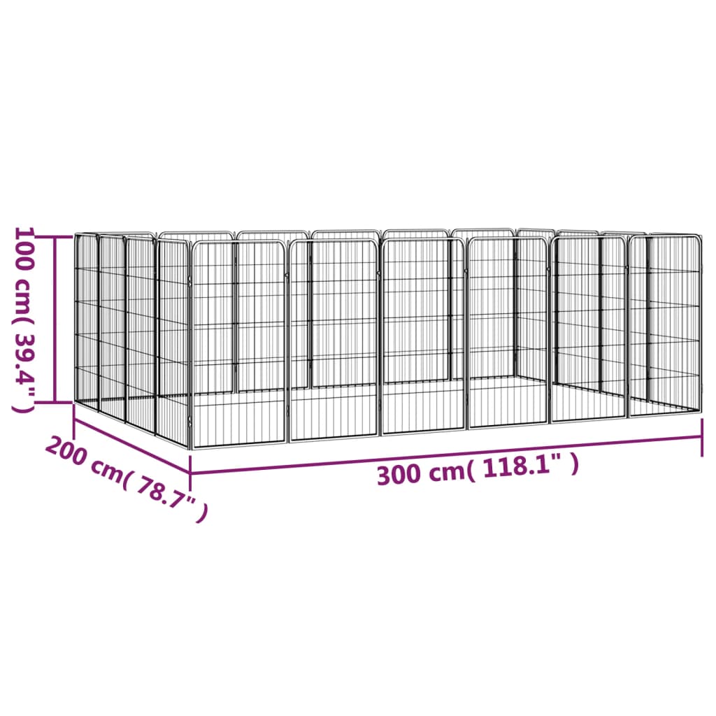 Hondenkennel 20 panelen 50 x 100 cm gepoedercoat staal zwart