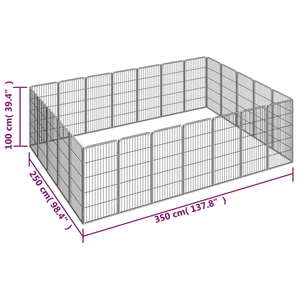 Hondenkennel 24 panelen 50 x 100 cm gepoedercoat staal zwart