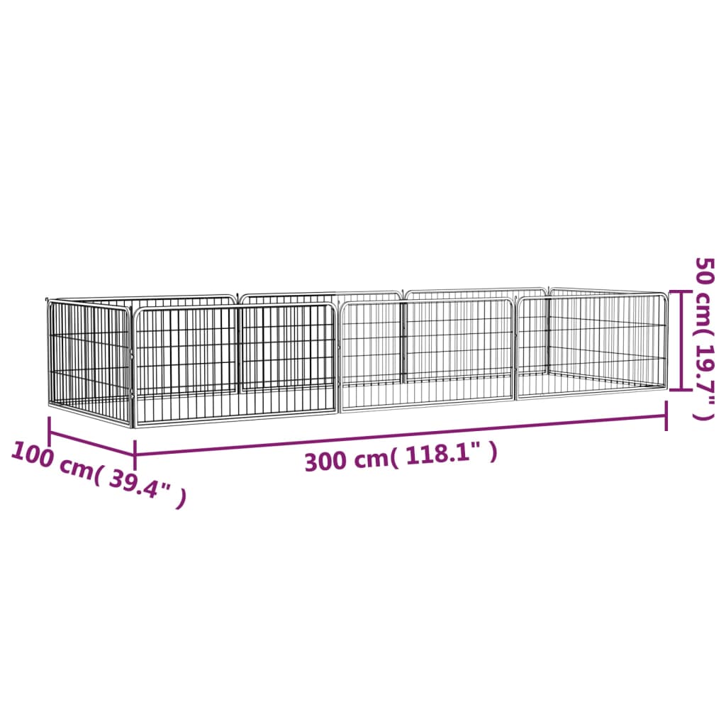 Hondenkennel 8 panelen 100x50 cm gepoedercoat staal zwart