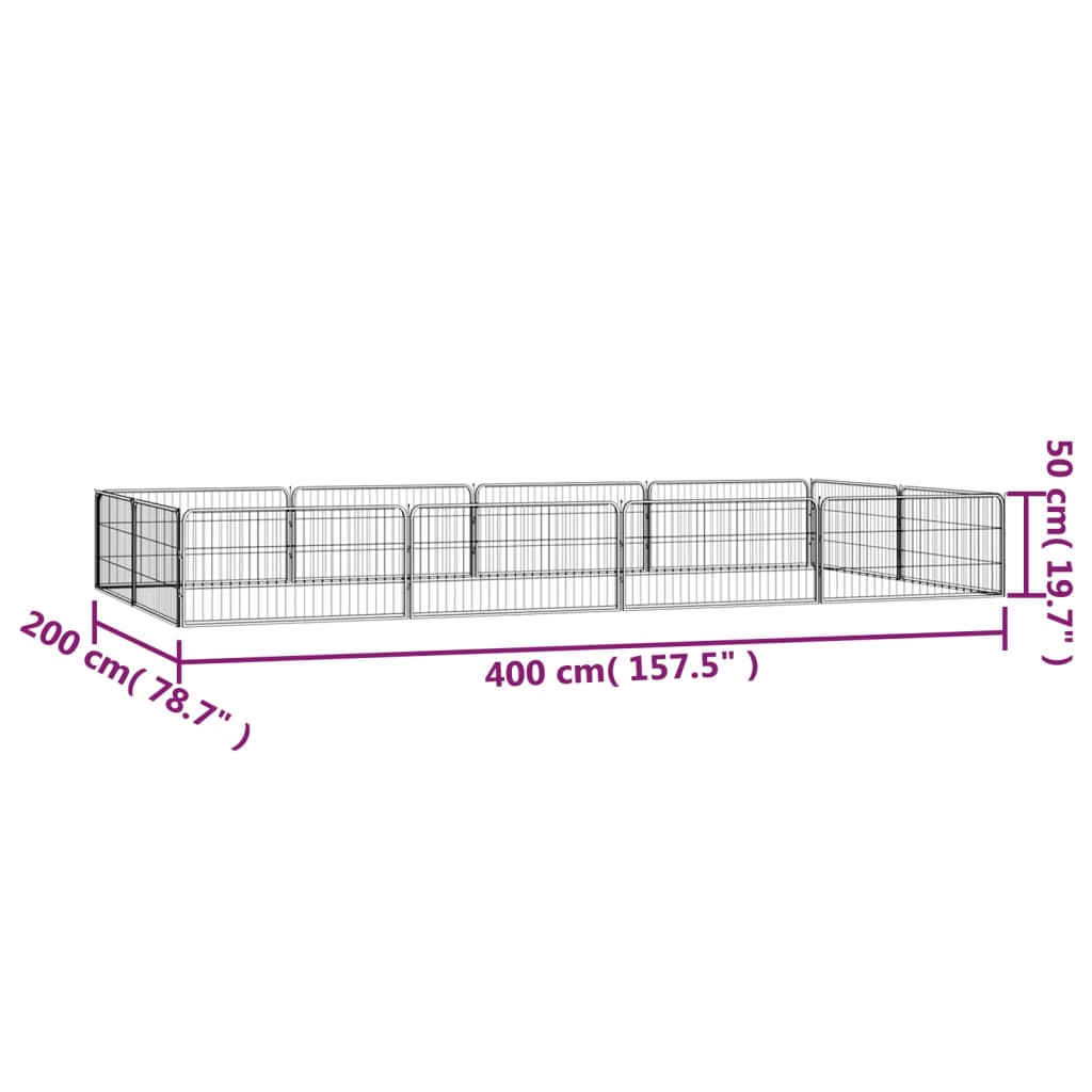 Hondenkennel 12 panelen 100x50 cm gepoedercoat staal zwart