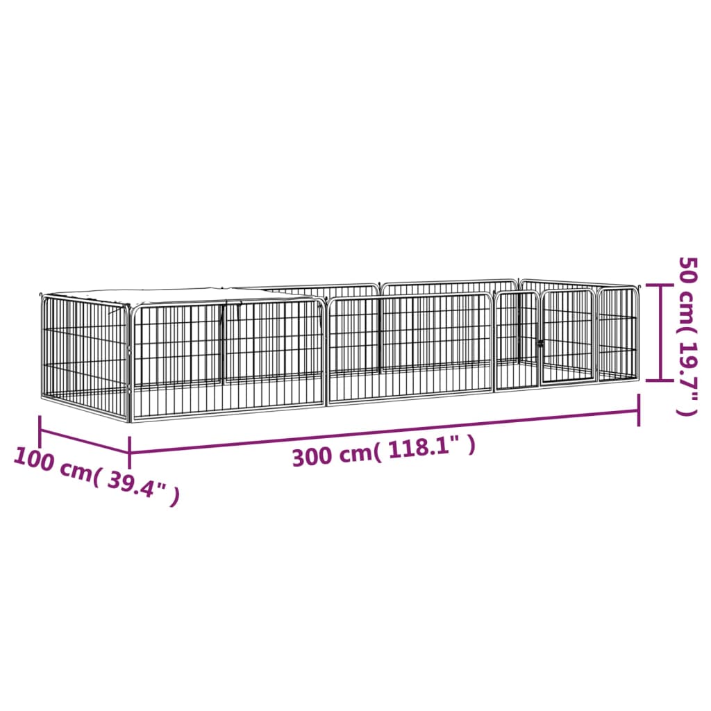 Hondenkennel 8 panelen 100x50 cm gepoedercoat staal zwart