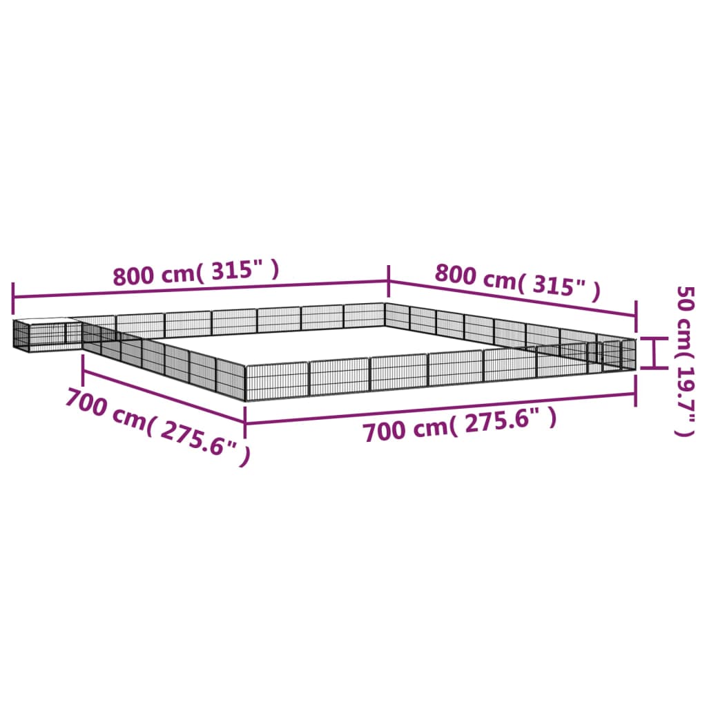 Hondenkennel 32 panelen 100x50 cm gepoedercoat staal zwart