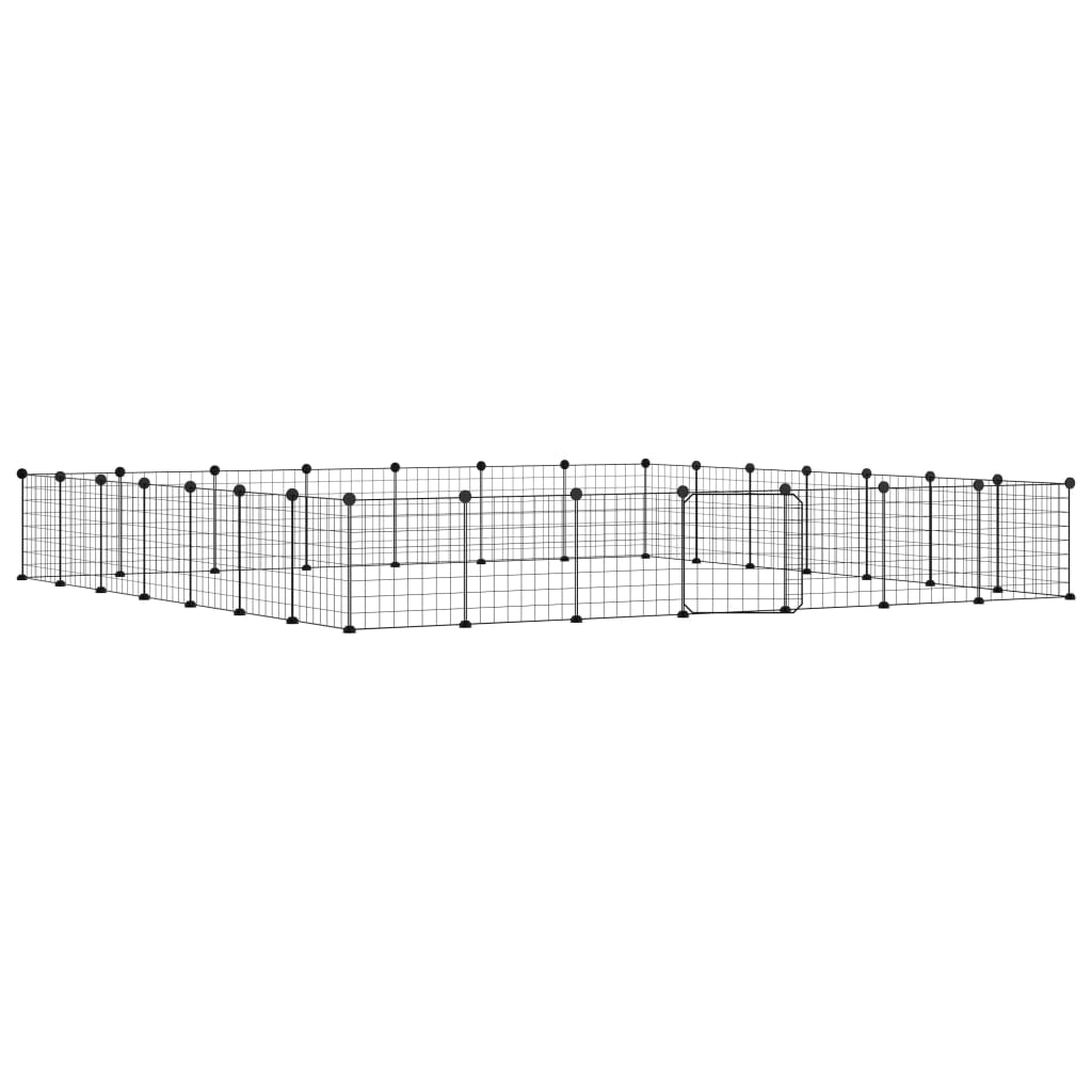 Huisdierenkooi met deur 28 panelen 35x35 cm staal zwart