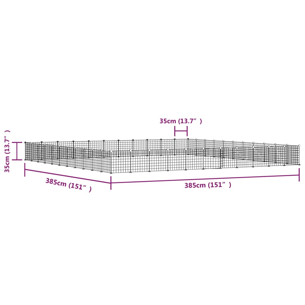Huisdierenkooi met deur 44 panelen 35x35 cm staal zwart