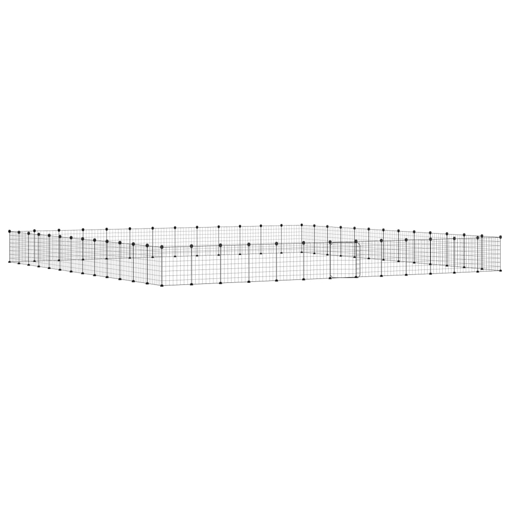 Huisdierenkooi met deur 52 panelen 35x35 cm staal zwart