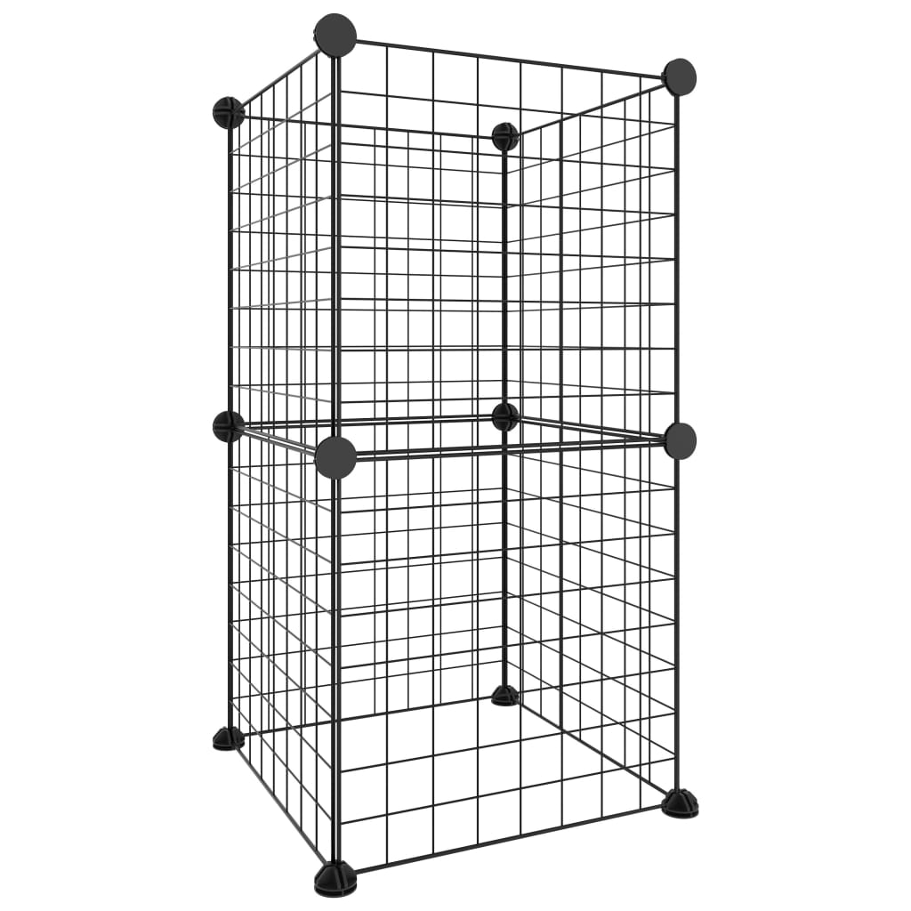 Huisdierenkooi met 8 panelen 35x35 cm staal zwart