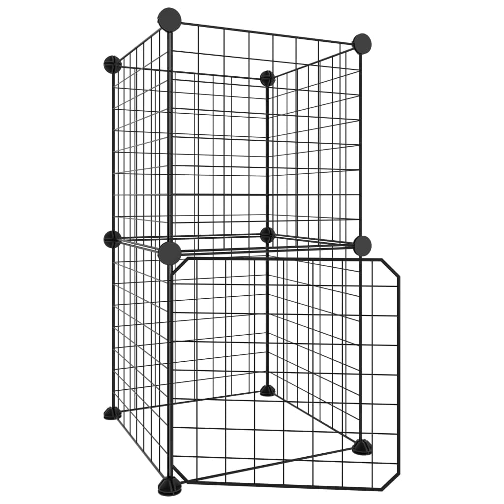 Huisdierenkooi met deur 8 panelen 35x35 cm staal zwart