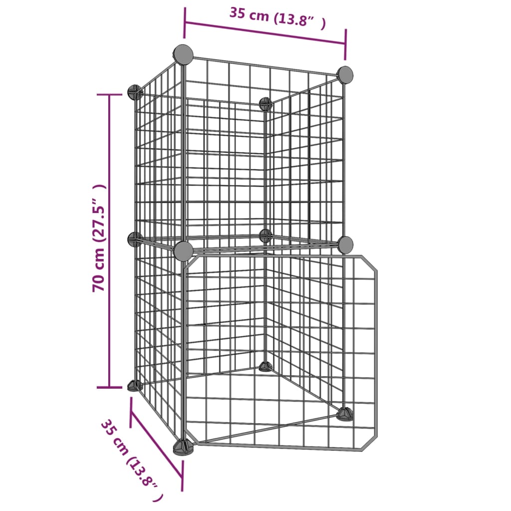 Huisdierenkooi met deur 8 panelen 35x35 cm staal zwart