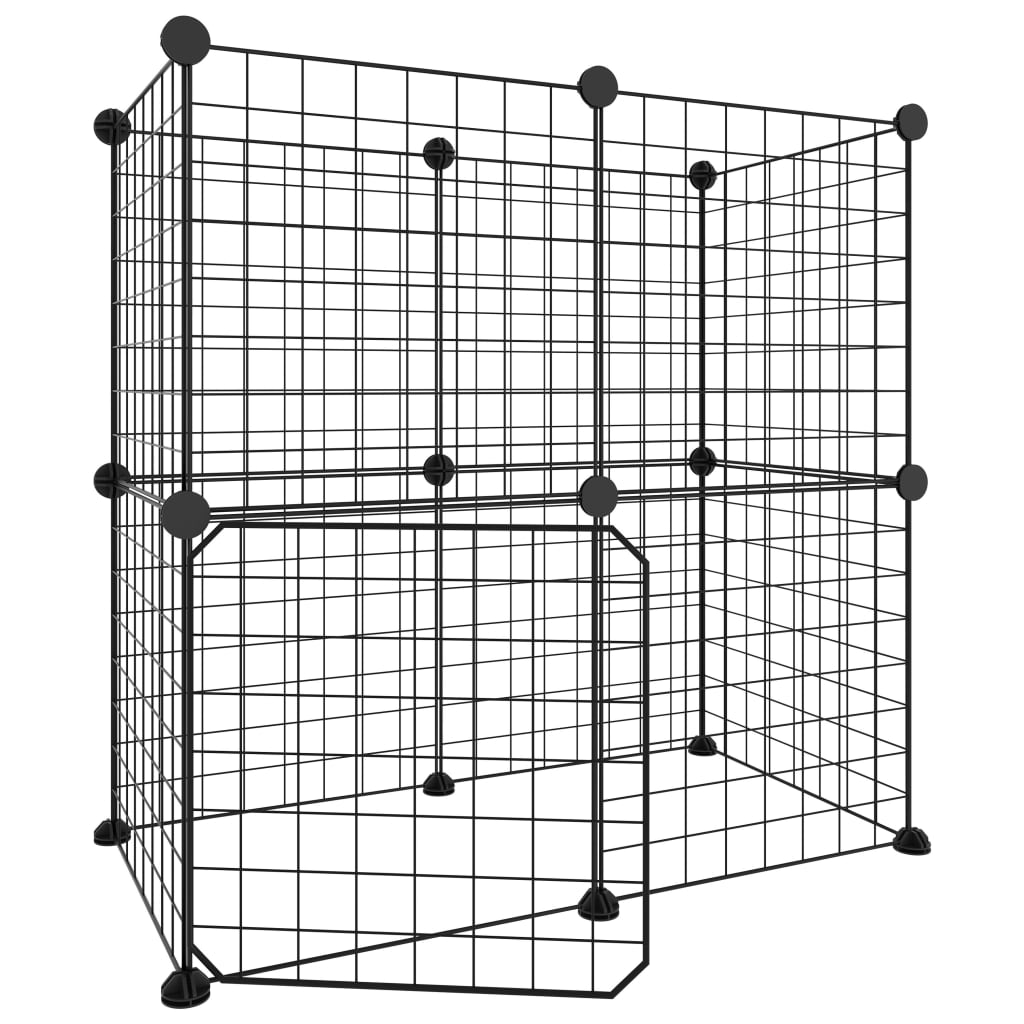 Huisdierenkooi met deur 12 panelen 35x35 cm staal zwart