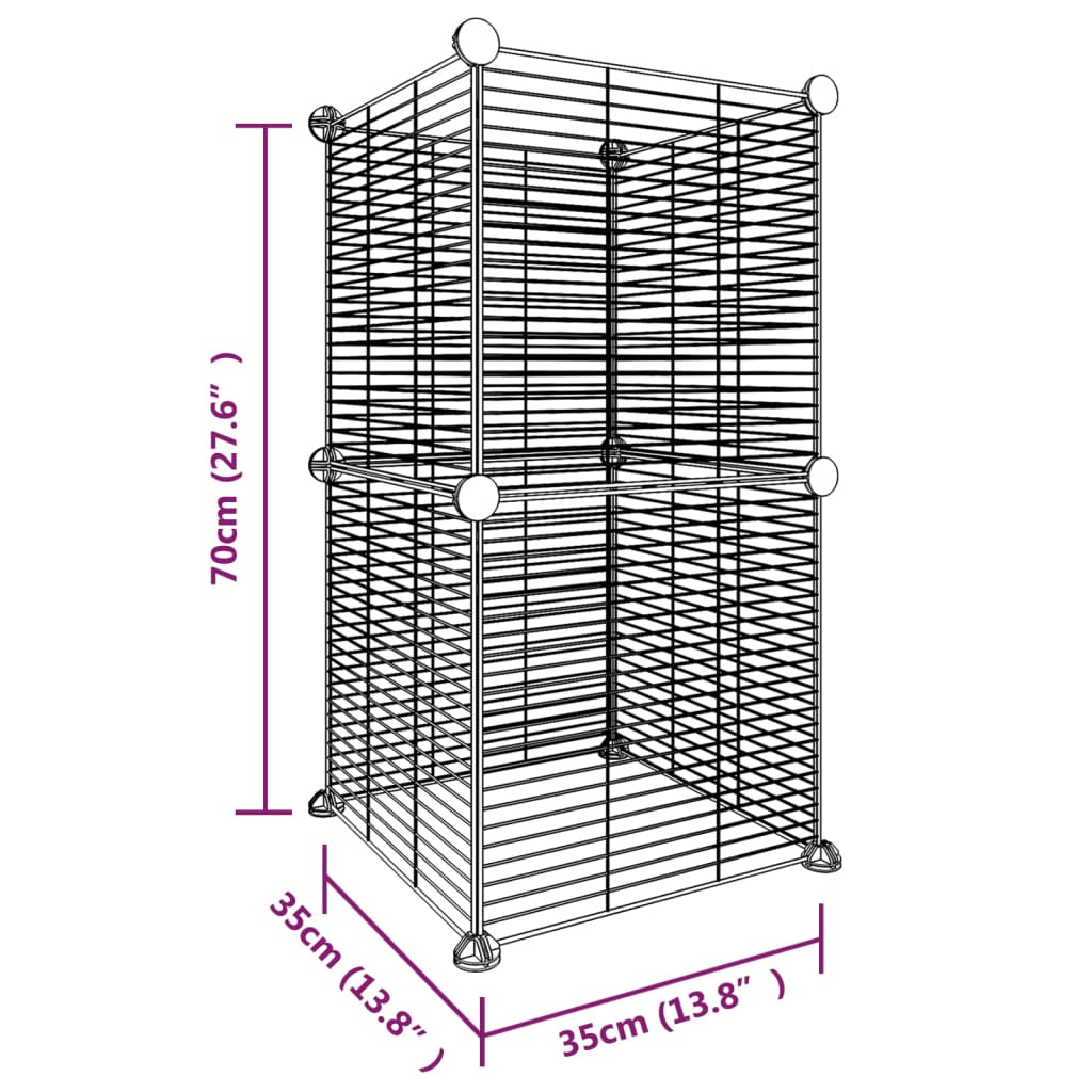 Huisdierenkooi met 8 panelen 35x35 cm staal zwart