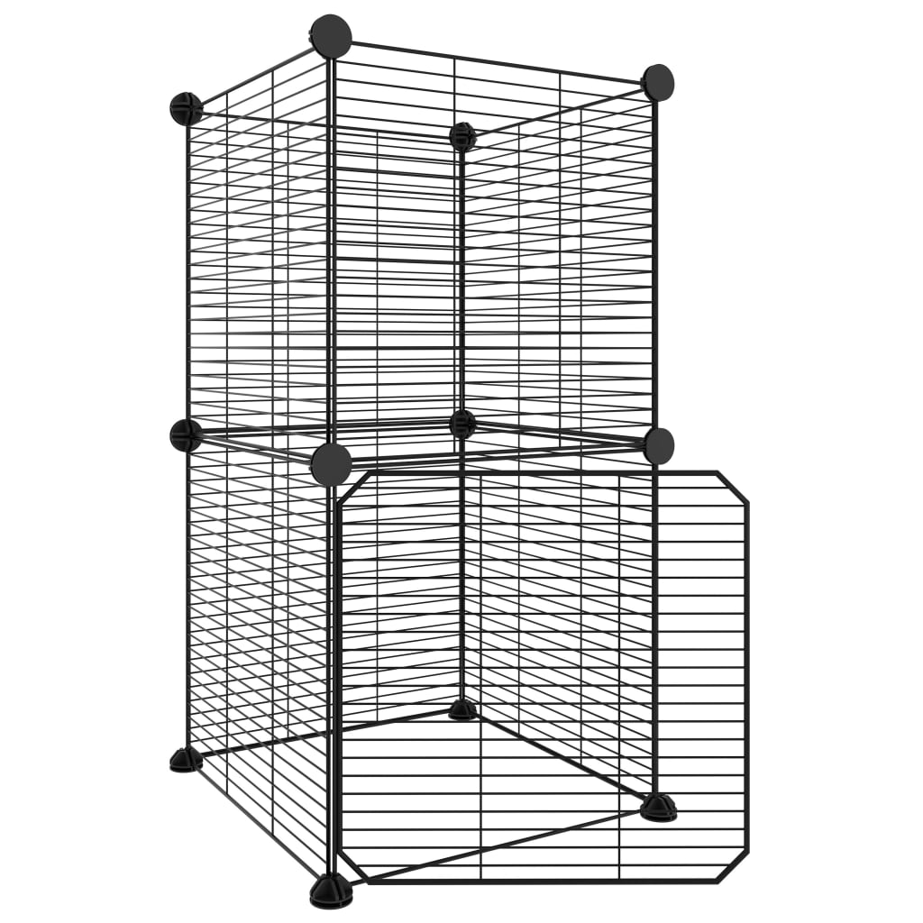 Huisdierenkooi met deur 8 panelen 35x35 cm staal zwart