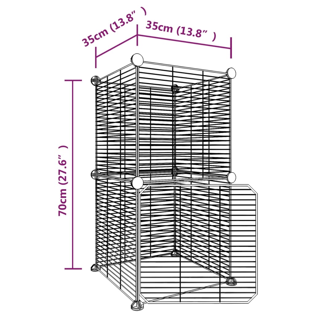 Huisdierenkooi met deur 8 panelen 35x35 cm staal zwart