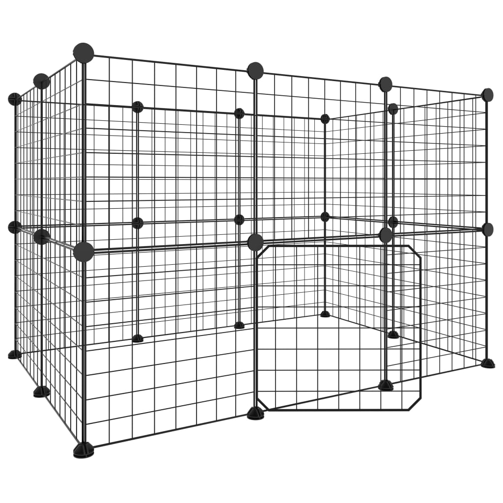 Huisdierenkooi met deur 20 panelen 35x35 cm staal zwart