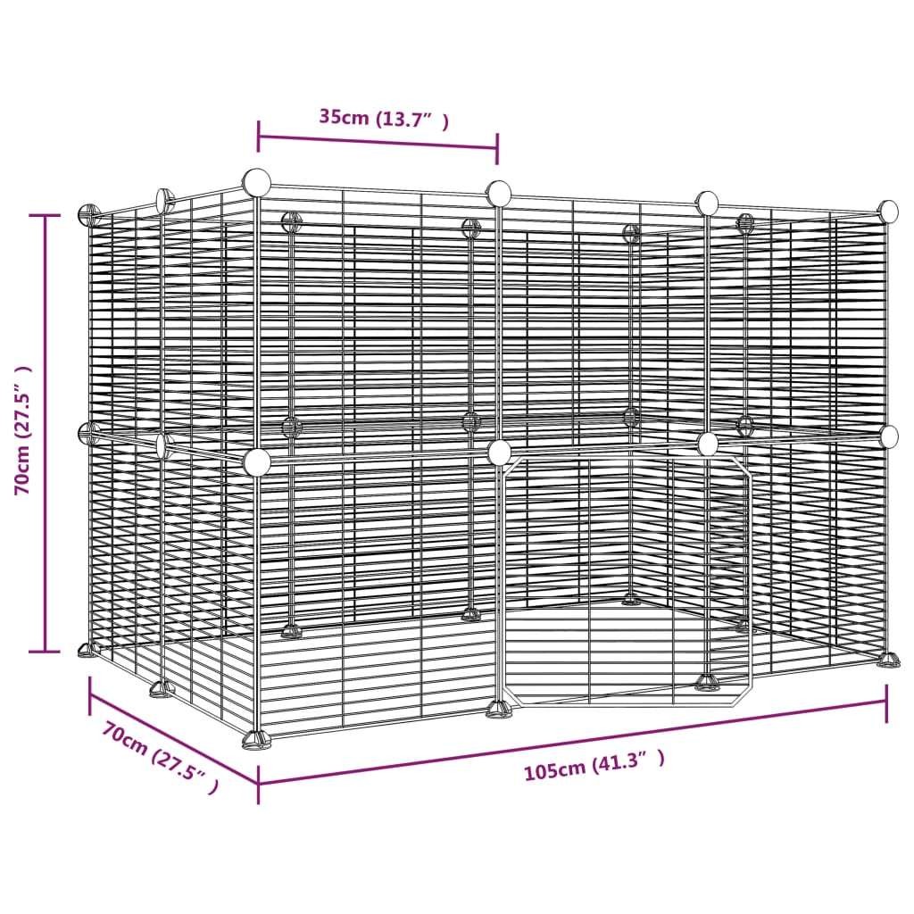 Huisdierenkooi met deur 20 panelen 35x35 cm staal zwart