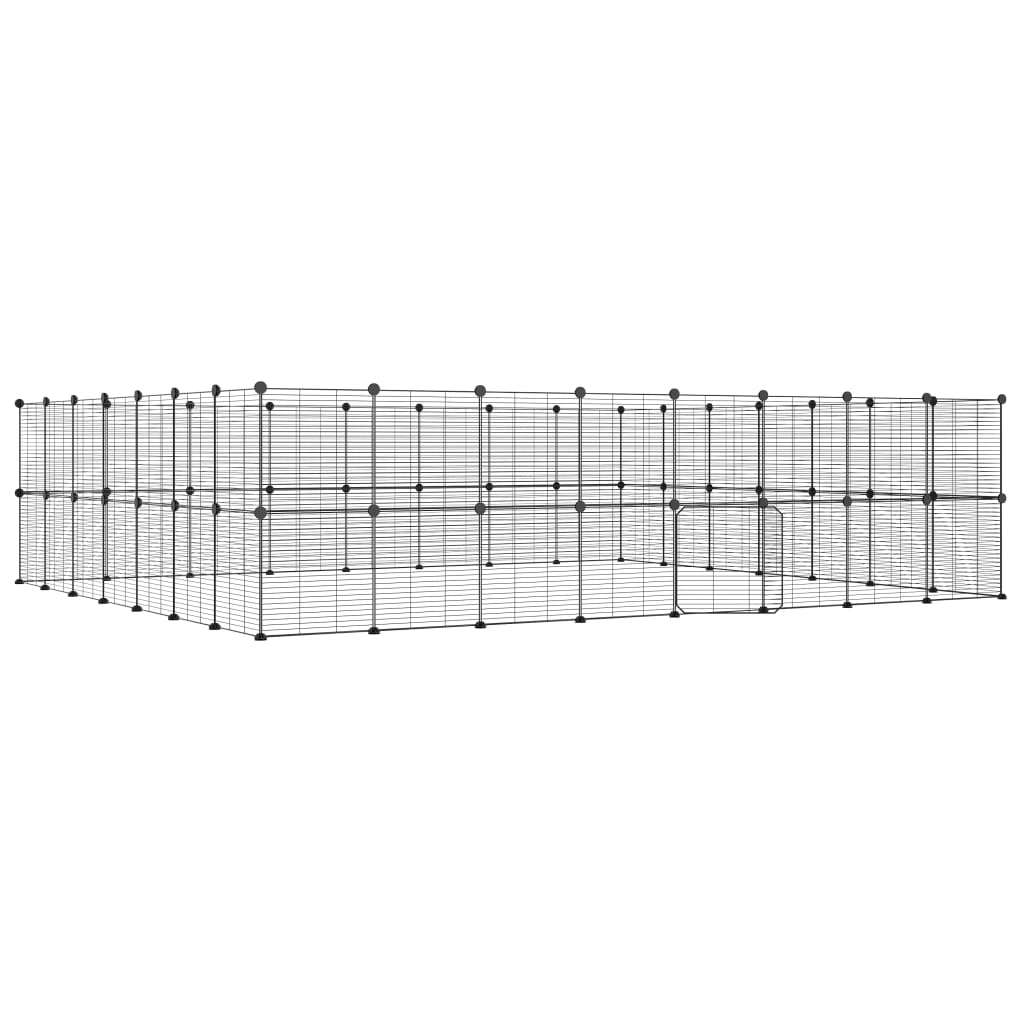 Huisdierenkooi met deur 60 panelen 35x35 cm staal zwart