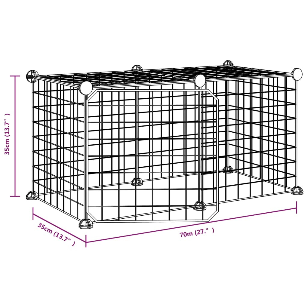 Huisdierenkooi met deur 8 panelen 35x35 cm staal zwart