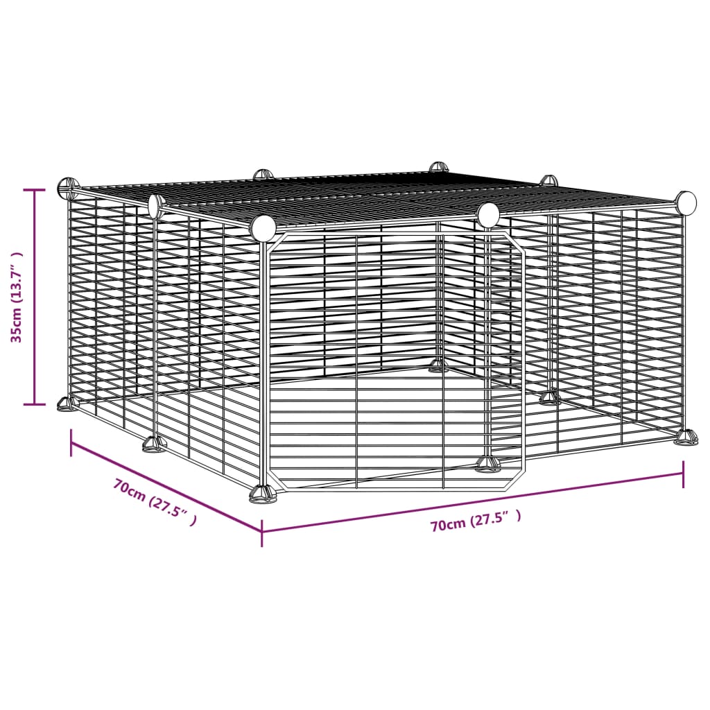 Huisdierenkooi met deur 12 panelen 35x35 cm staal zwart