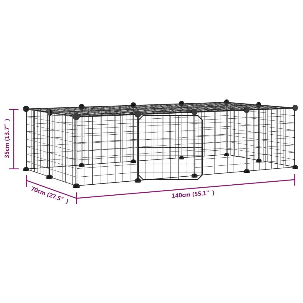 Huisdierenkooi met deur 20 panelen 35x35 cm staal zwart