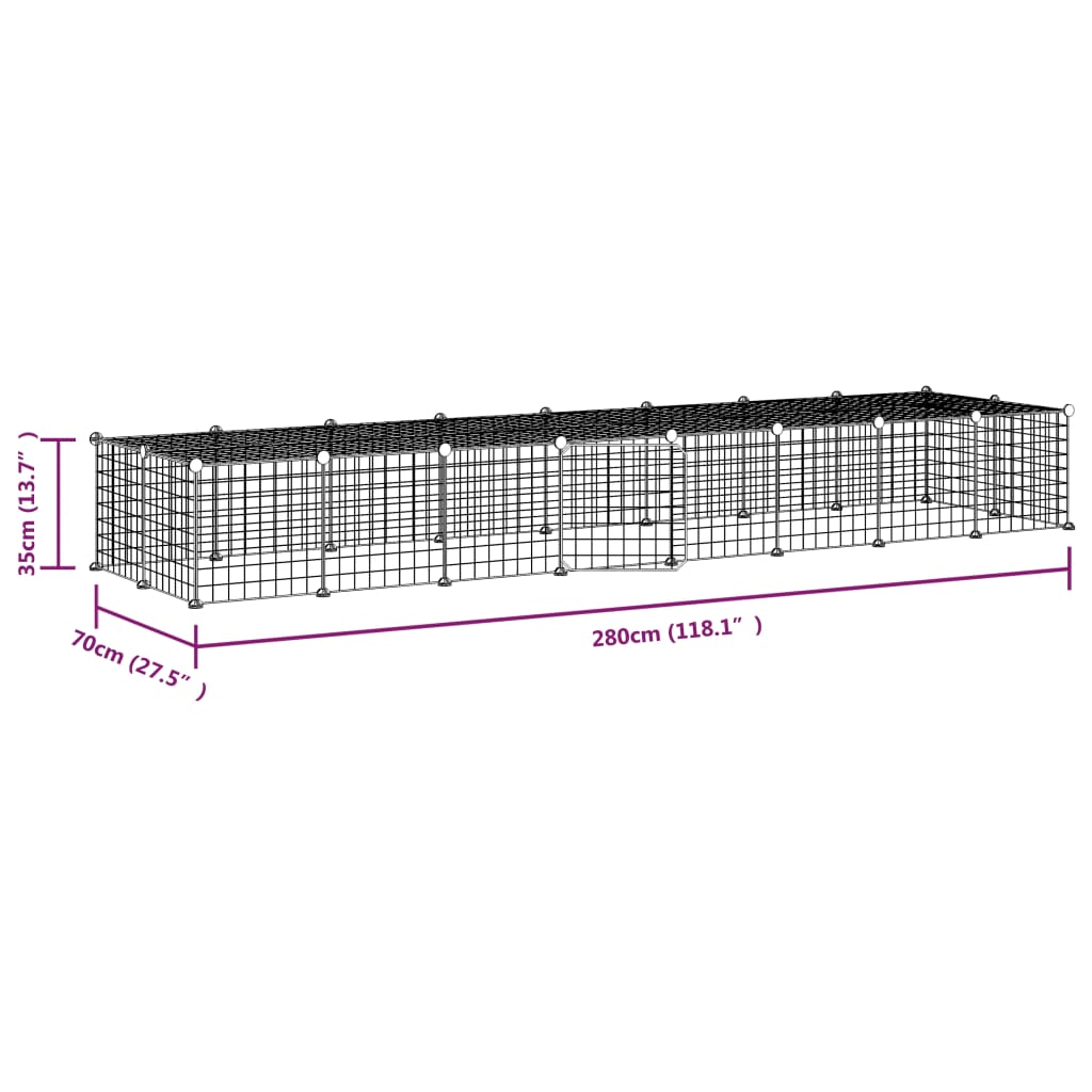 Huisdierenkooi met deur 36 panelen 35x35 cm staal zwart