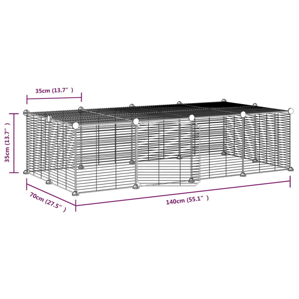 Huisdierenkooi met deur 20 panelen 35x35 cm staal zwart