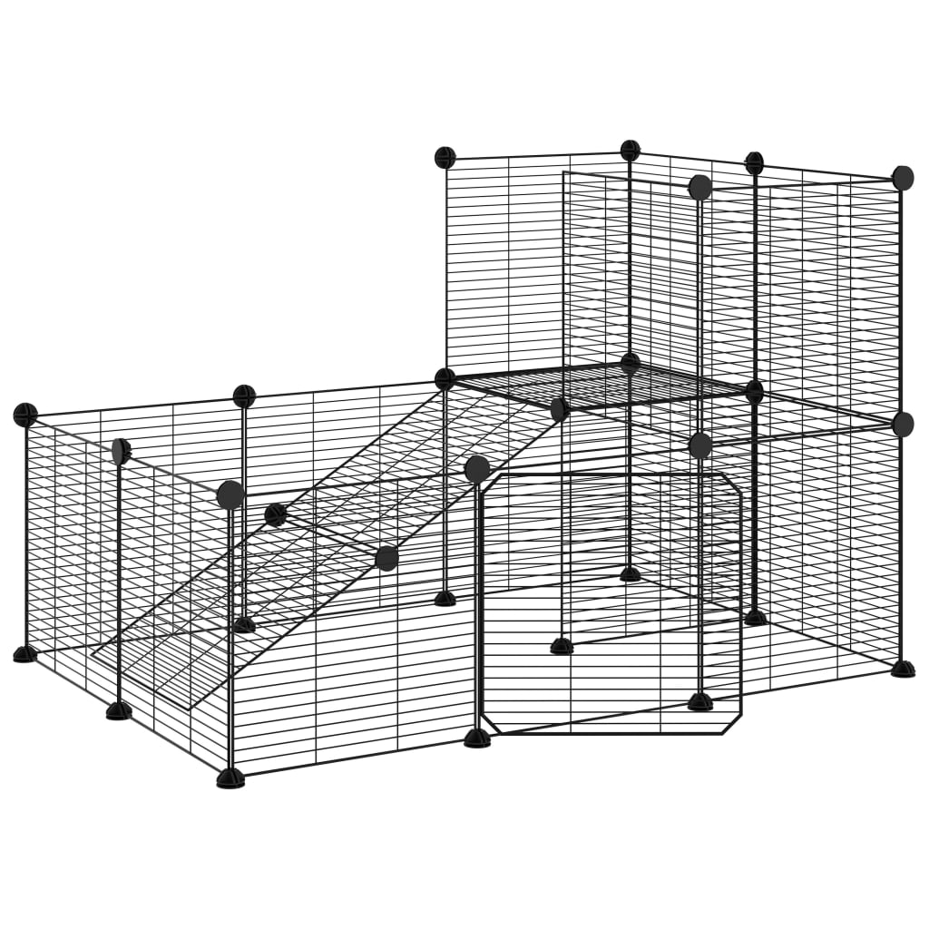 Huisdierenkooi met deur 20 panelen 35x35 cm staal zwart