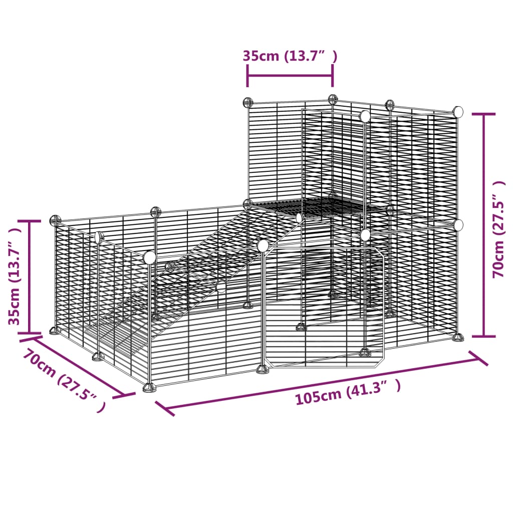 Huisdierenkooi met deur 20 panelen 35x35 cm staal zwart