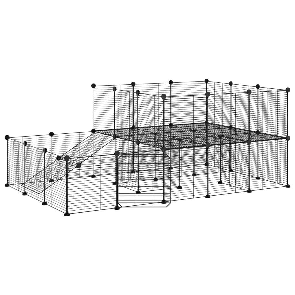 Huisdierenkooi met deur 44 panelen 35x35 cm staal zwart