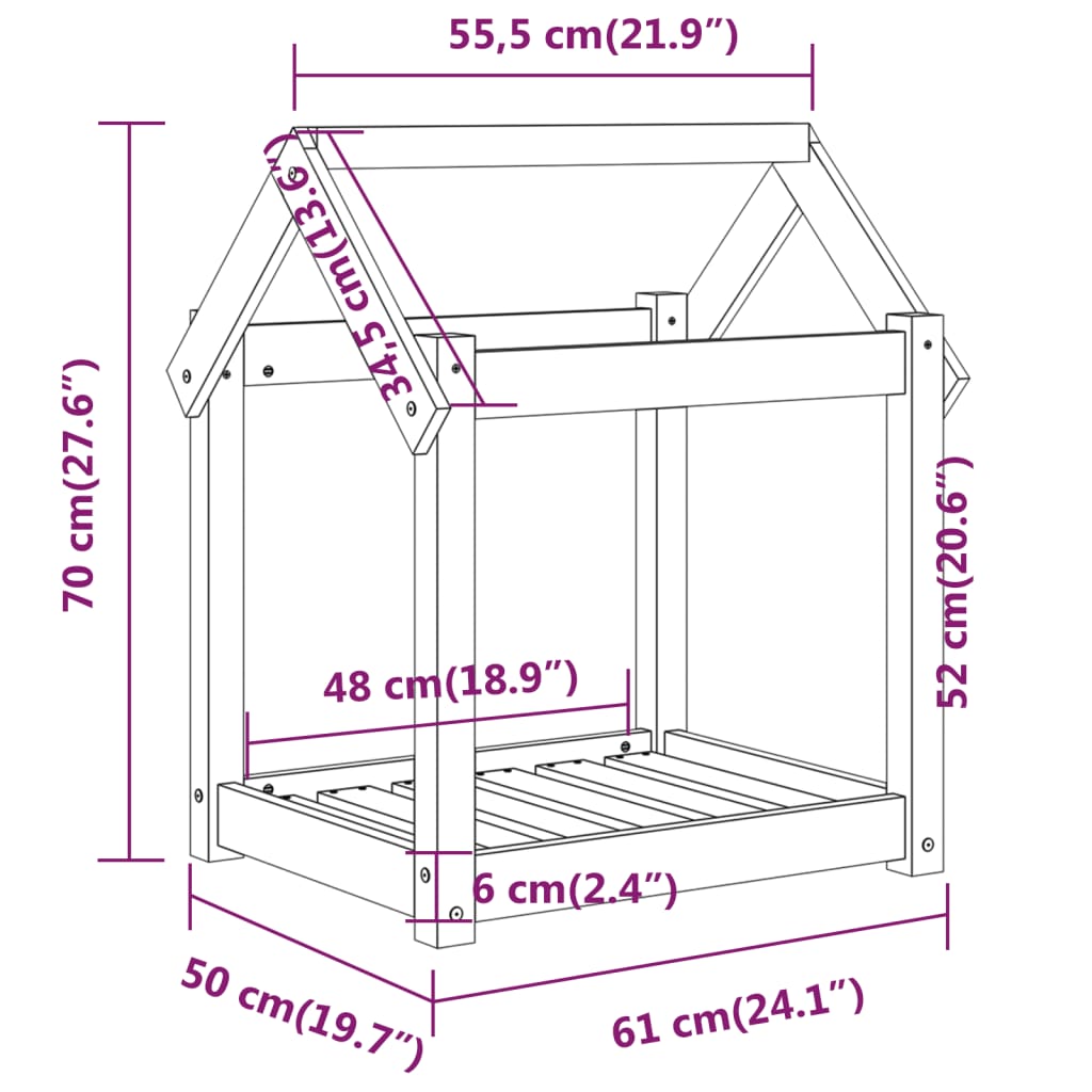 Hondenbed 61x50x70 cm massief grenenhout wit