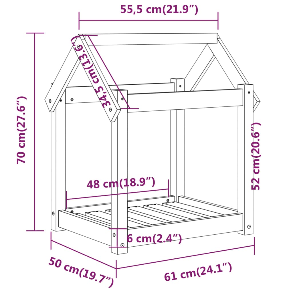 Hondenmand 61x50x70 cm massief grenenhout grijs