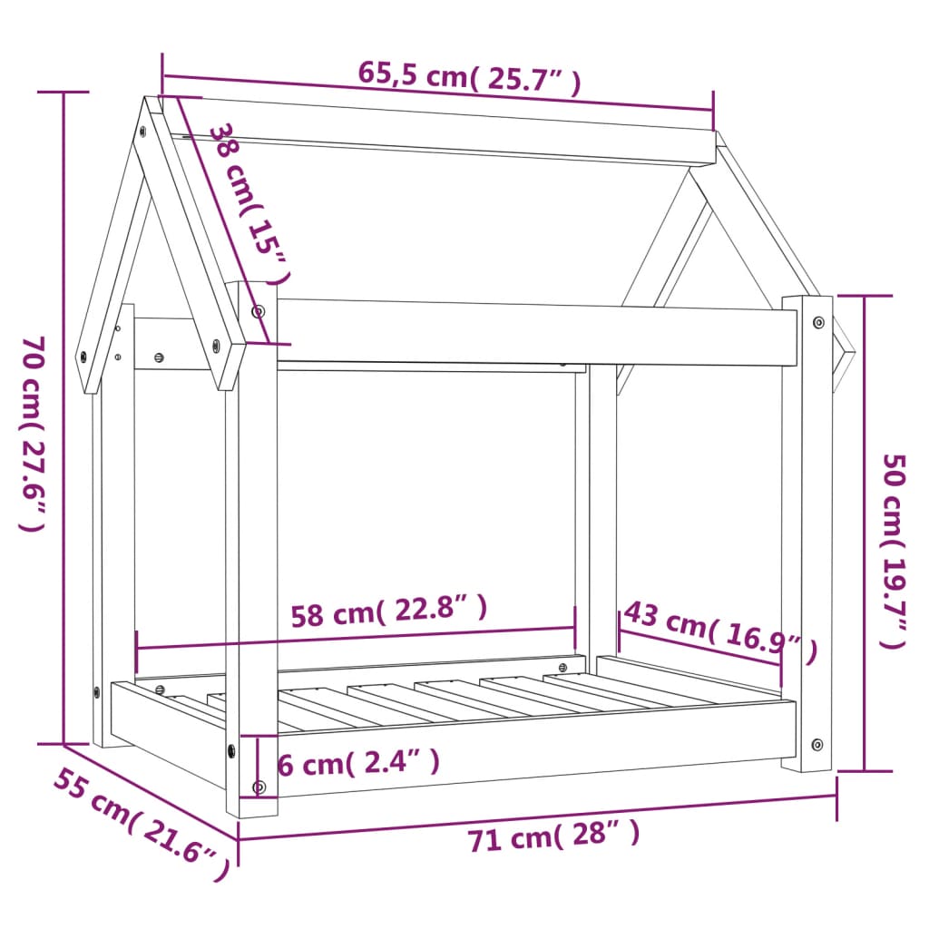 Hondenmand 71x55x70 cm massief grenenhout