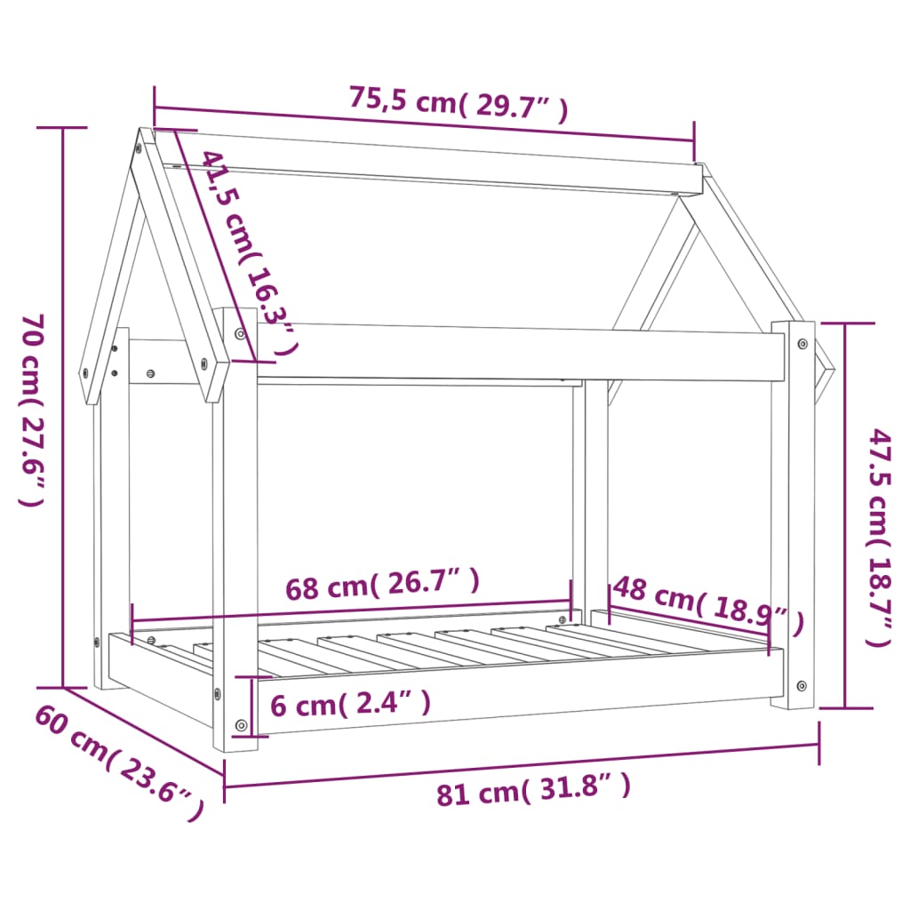 Hondenmand 81x60x70 cm massief grenenhout grijs