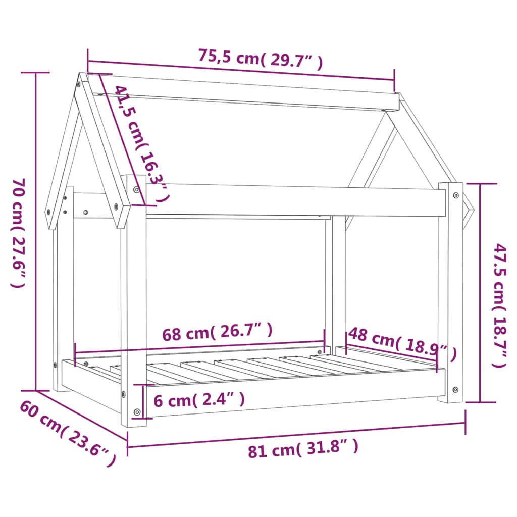 Hondenmand 81x60x70 cm massief grenenhout zwart