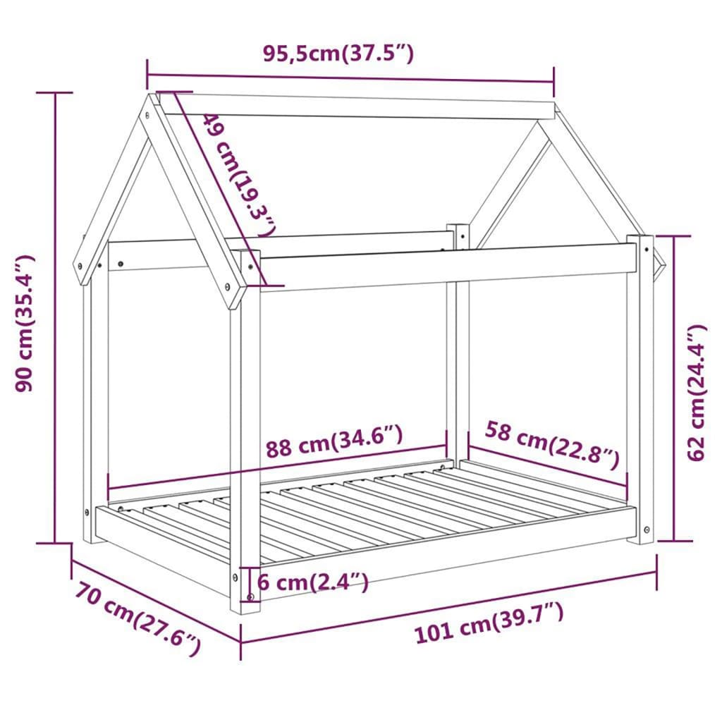 Hondenmand 101x70x90 cm massief grenenhout