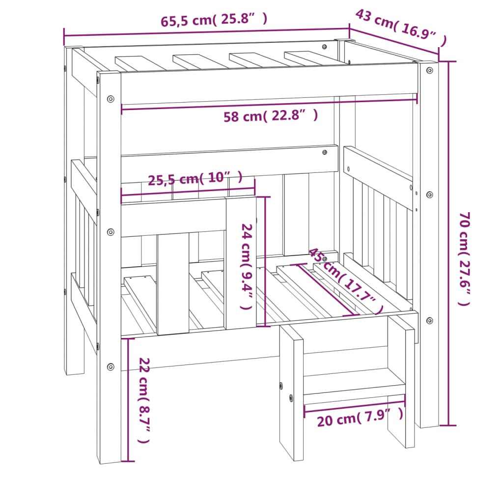 Hondenmand 65,5x43x70 cm massief grenenhout honingbruin