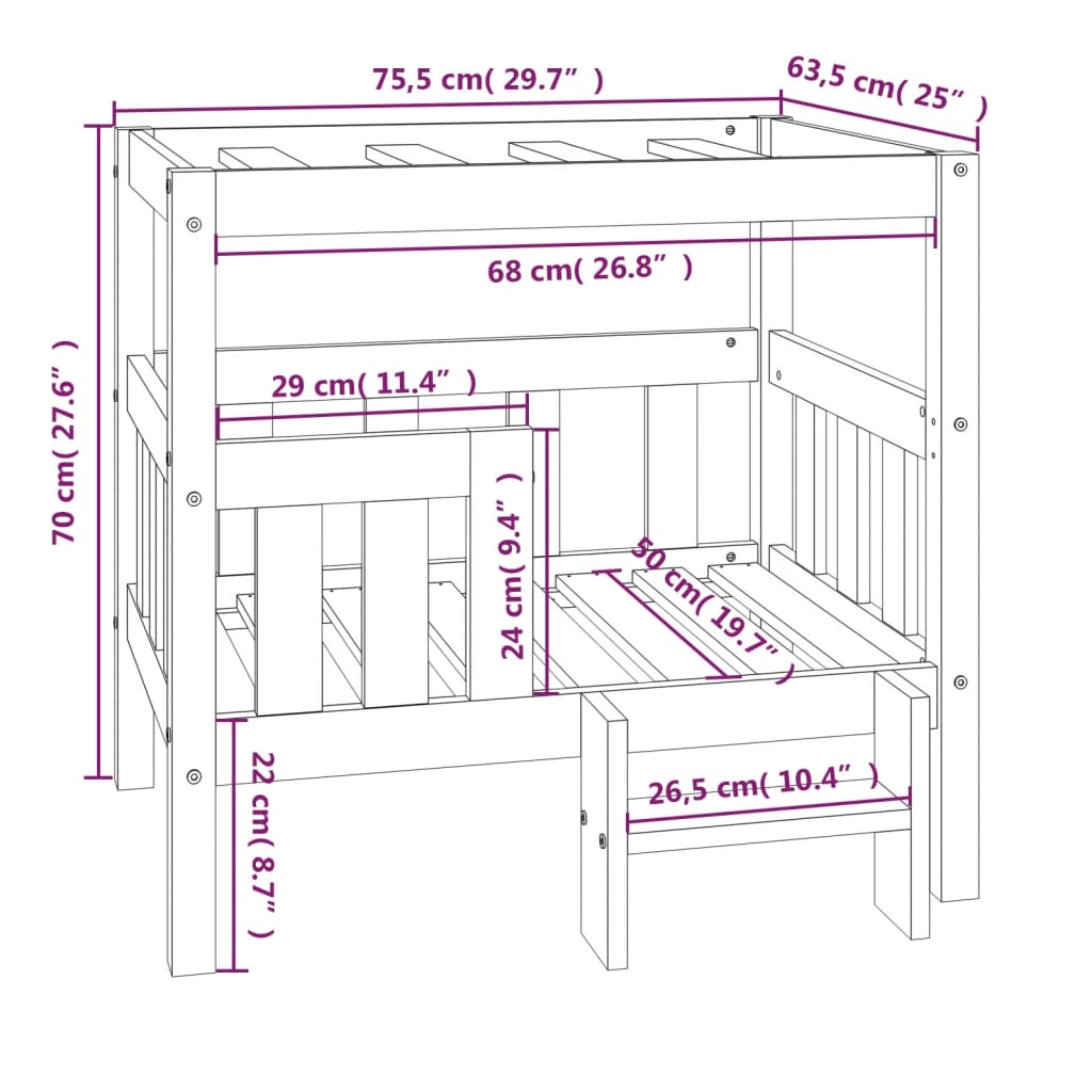 Hondenmand 75,5x63,5x70 cm massief grenenhout honingbruin