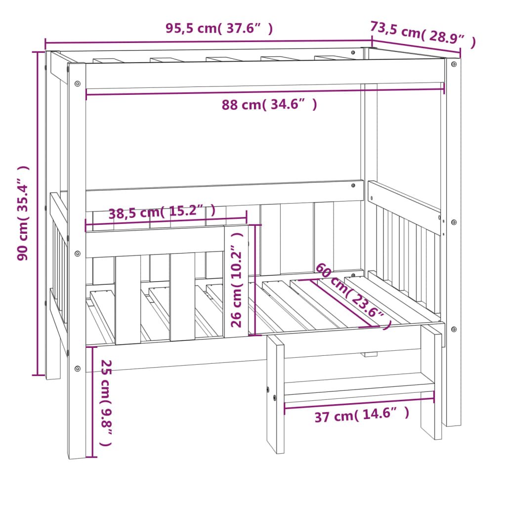 Hondenmand 95,5x73,5x90 cm massief grenenhout