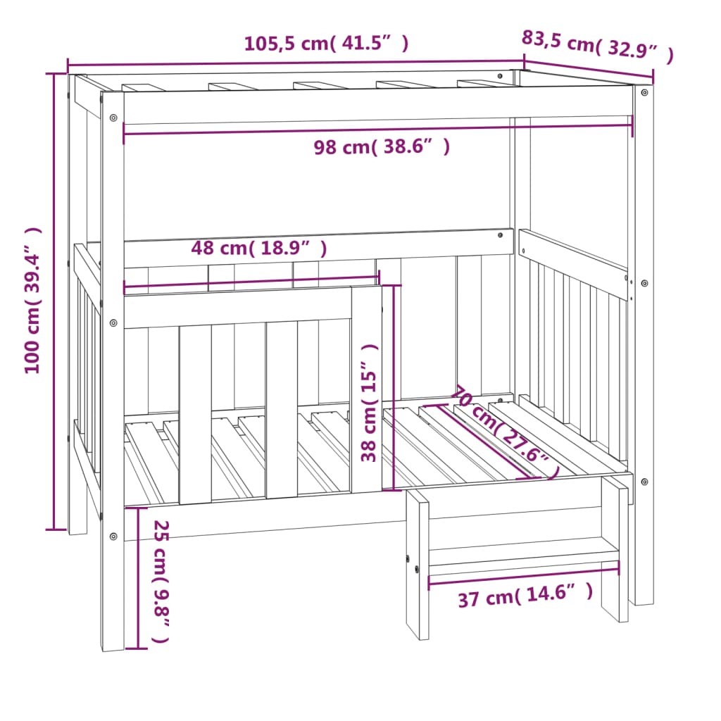 vidaXL Hondenmand 105,5x83,5x100 cm massief grenenhout wit