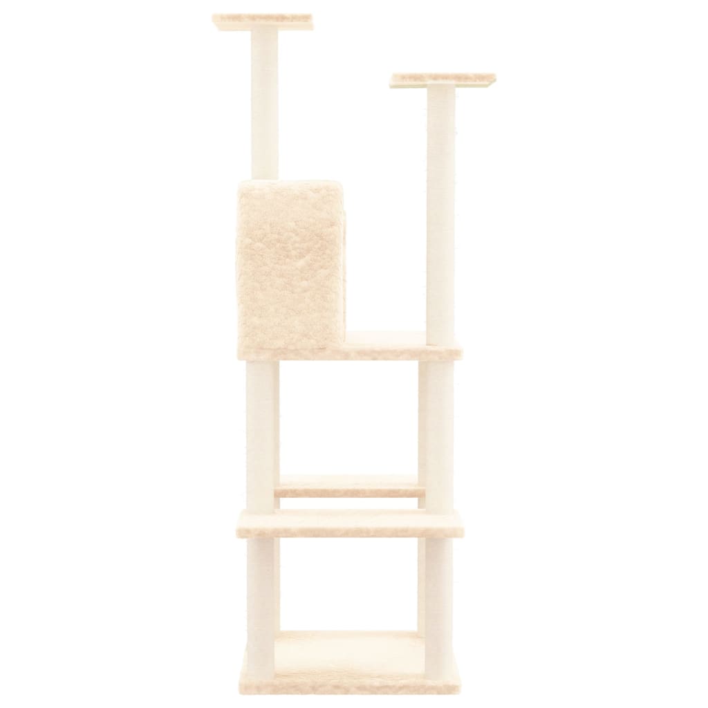 Kattenmeubel met sisal krabpalen 144,5 cm crèmekleurig