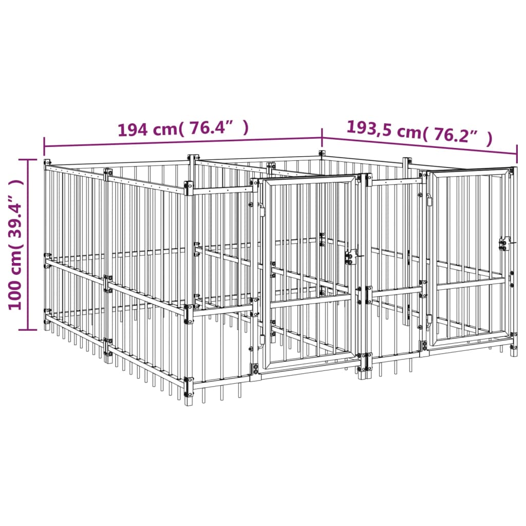 Hondenkennel voor buiten 3,75 m² staal