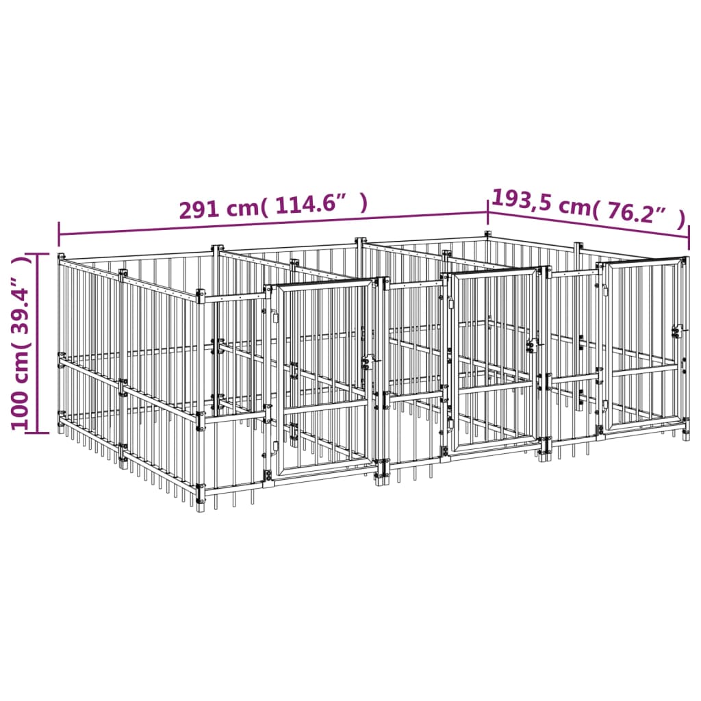 Hondenkennel voor buiten 5,63 m² staal