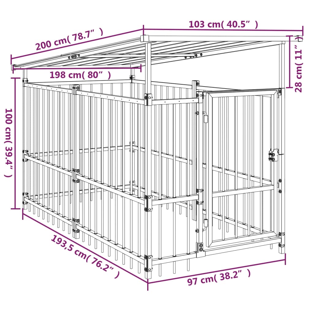 Hondenkennel met dak 1,88 m² staal