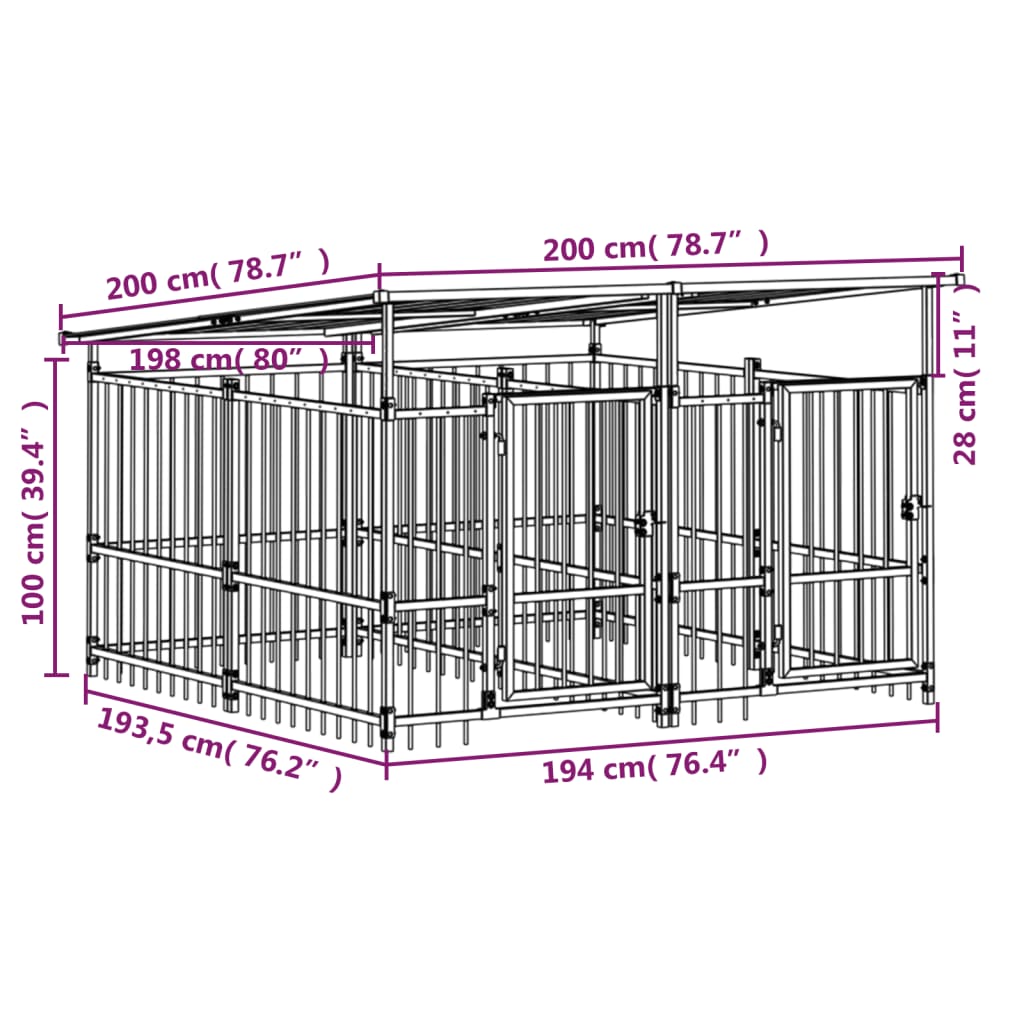 Hondenkennel met dak 3,75 m² staal