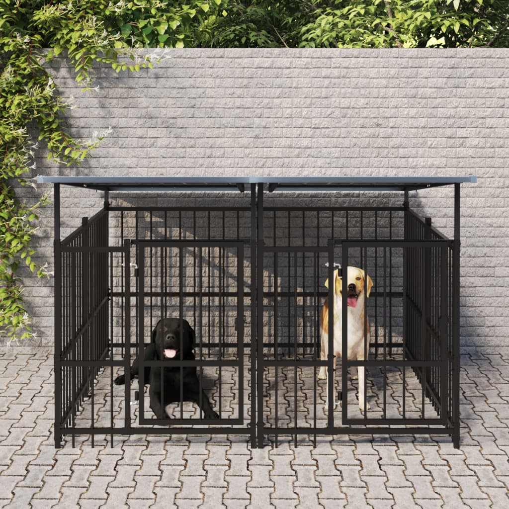 Hondenkennel met dak 3,75 m² staal