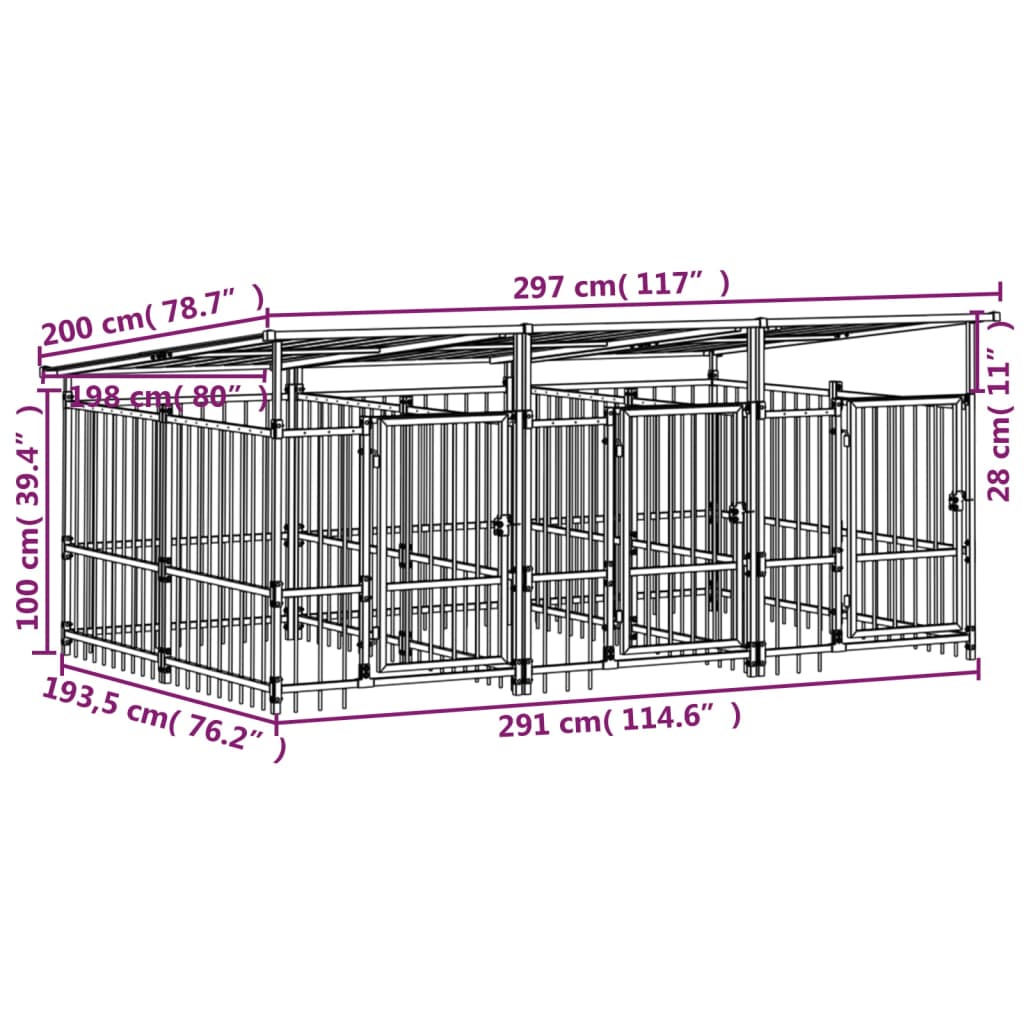 Hondenkennel met dak 5,63 m² staal