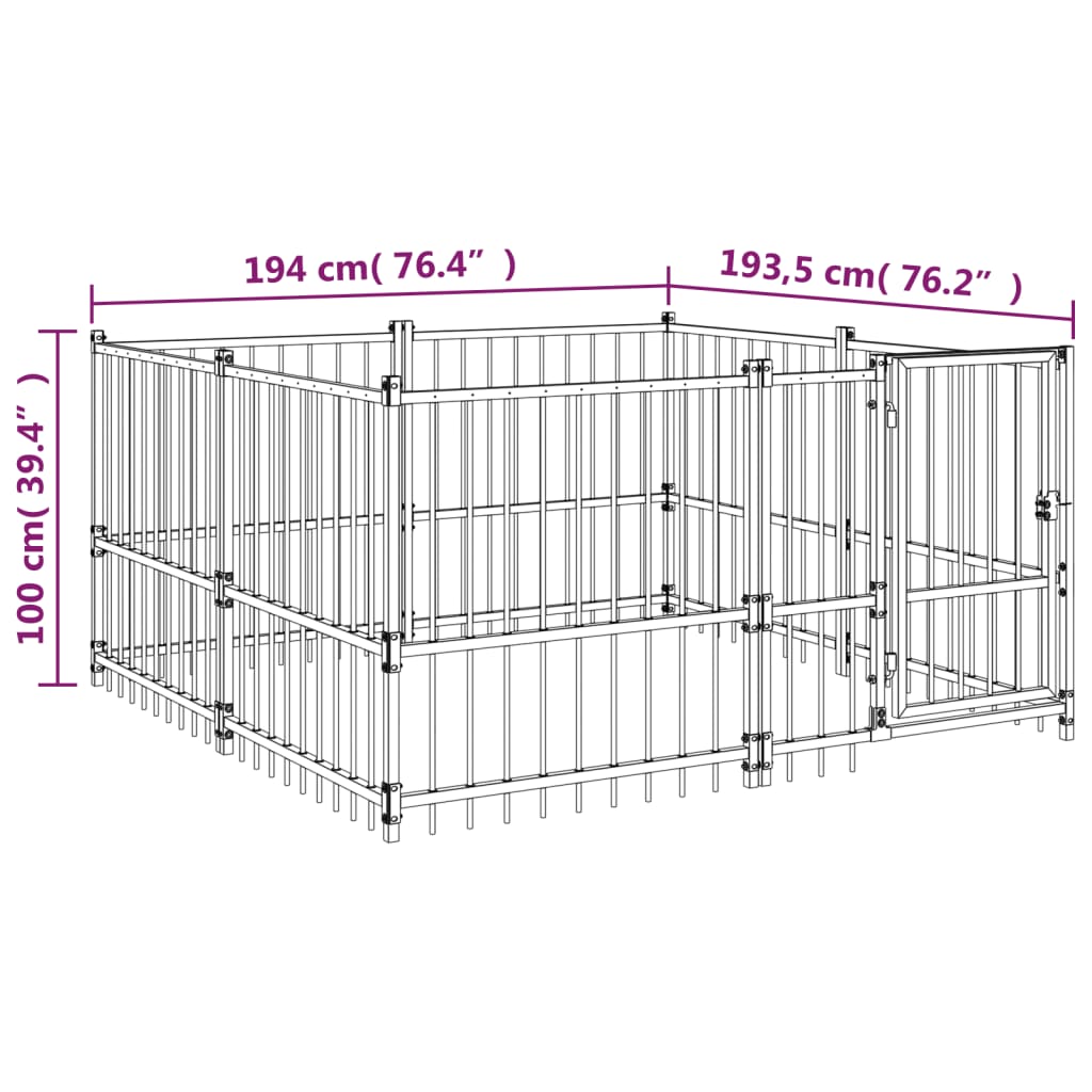 Hondenkennel voor buiten 3,75 m² staal