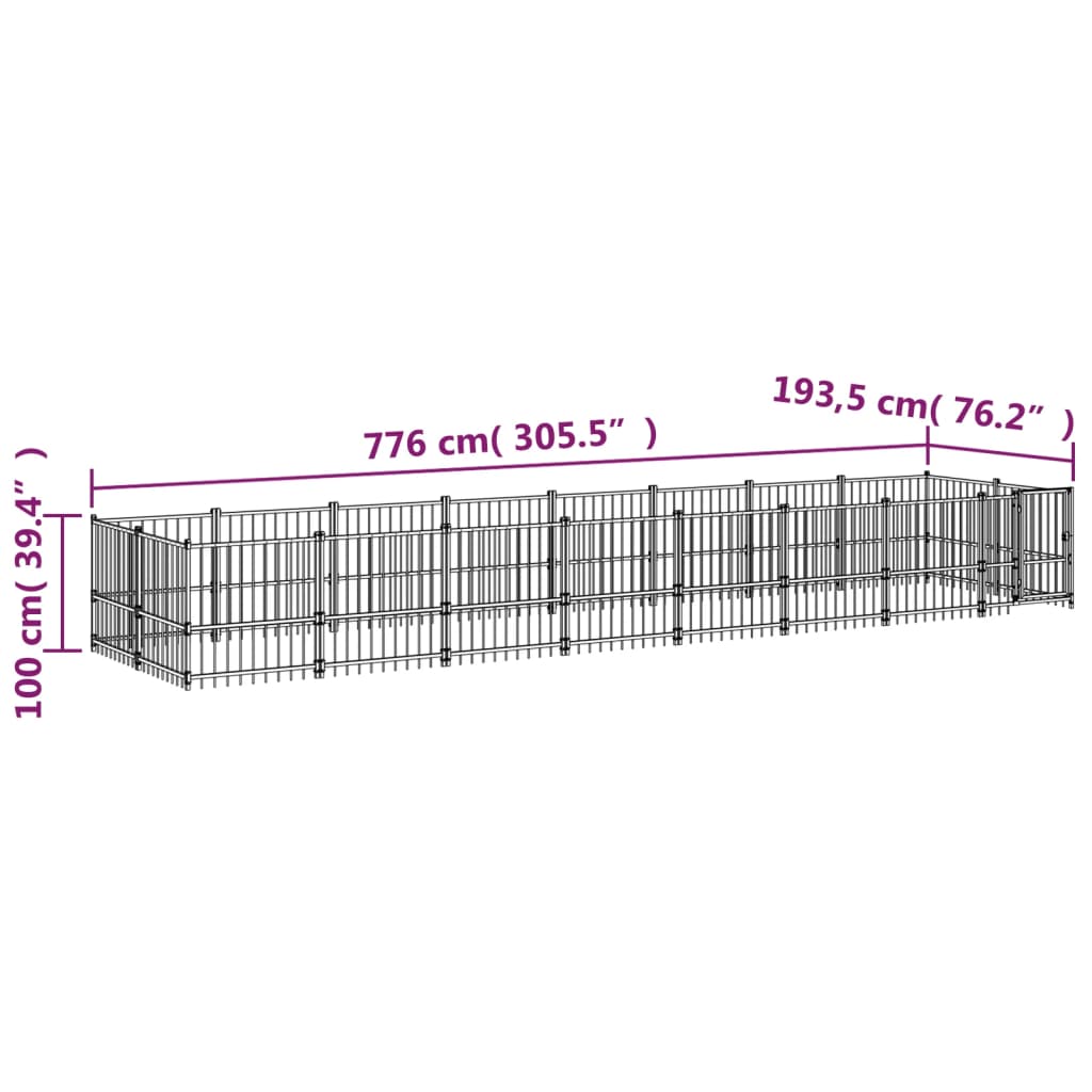 Hondenkennel voor buiten 15,02 m² staal