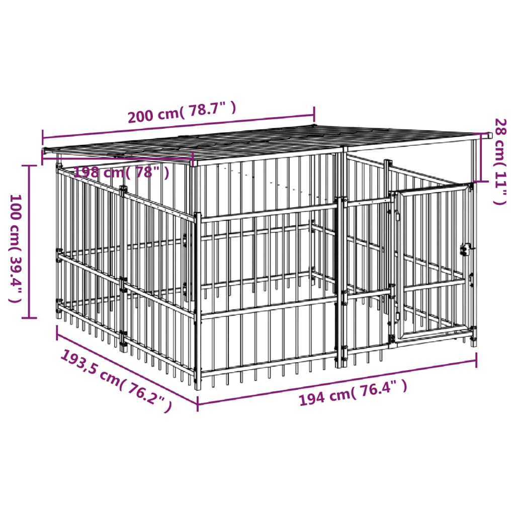 Hondenkennel met dak 3,75 m² staal