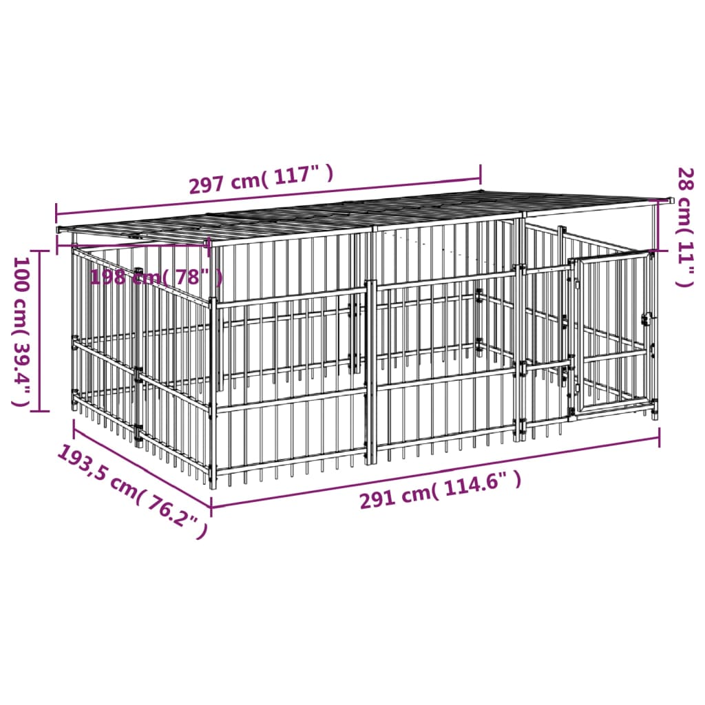 Hondenkennel met dak 5,63 m² staal